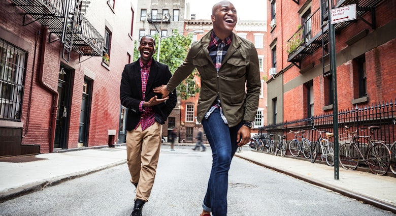Homosexual young couple hanging out and walking in Greenwich Village - New York, USA.
596789566
Civil Partnership, Couple - Relationship, Beautiful, Boulevard, African Descent, Real People, Candid, Male Beauty, Young Men, Men, Males, Two People, City Life, Dating, Flirting, Greenwich Village, 25-29 Years, Young Adult, Adult, Smiling, Walking, Sidewalk, Fun, Sharing, Bonding, Togetherness, Freedom, Joy, Happiness, Love, Friendship, Lifestyles, Urban Scene, Loving, Cheerful, Positive Emotion, Gay Man, Homosexual, Married, Homosexual Couple, People, New York City, New York State, USA, Street, City, Town, Casual Clothing
Two men laughing together on a street in Greenwich Village, NYC