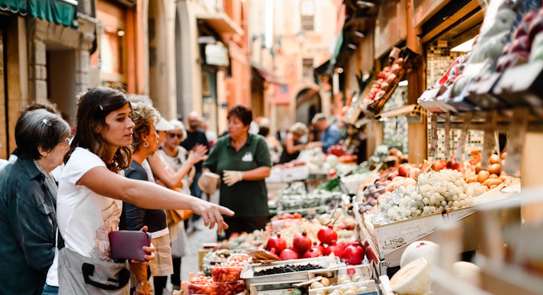 BOLOGNA / ITALY - SEPTEMBER 21 2018: Bologna market goods; Shutterstock ID 1208889298; purchase_order: 65050; job: Lonely Planet; client: Here's how to shop for groceries like a local in Italy; other: Sasha Brady
1208889298