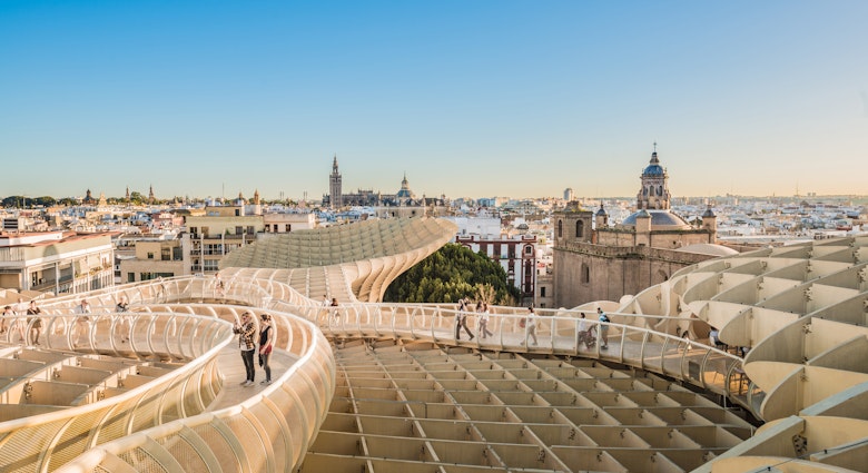 The Metropol Parasol (officially called Setas de Sevilla), a structure in the shape of a pergola made of wood and concrete.